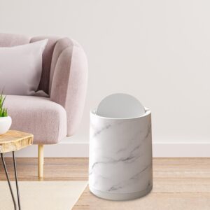 JISADER Marble Bathroom Trash Can Household Trash Bin Household Rubbish Bin Garbage Container Removable Inner for Living Room Dorm, White Small