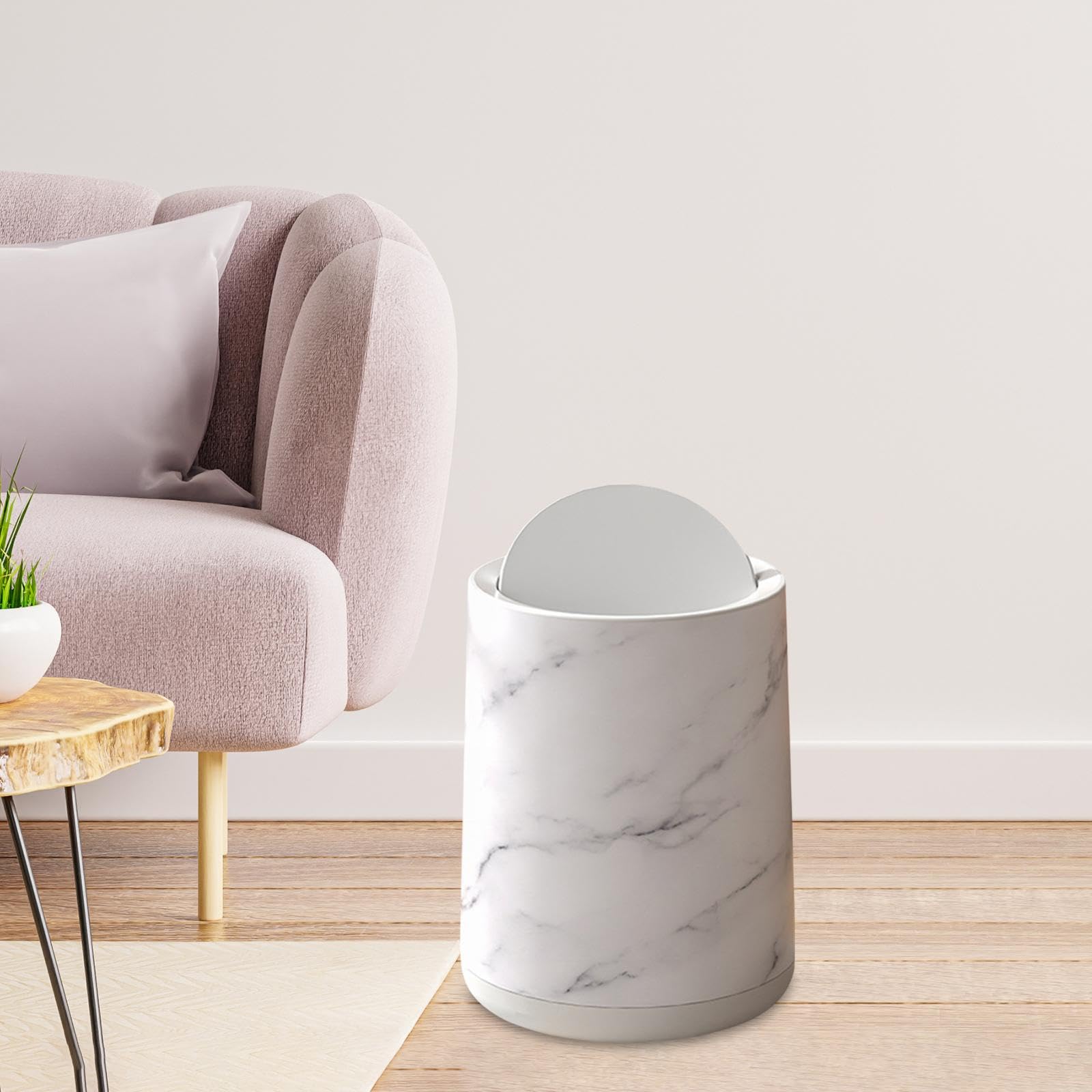 JISADER Marble Bathroom Trash Can Household Trash Bin Household Rubbish Bin Garbage Container Removable Inner for Living Room Dorm, White Small