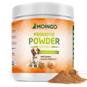 moingo probiotics for dogs - probiotic powder for dogs, dog probiotics for immune and digestive health -120 scoops liver flavored probiotic supplement