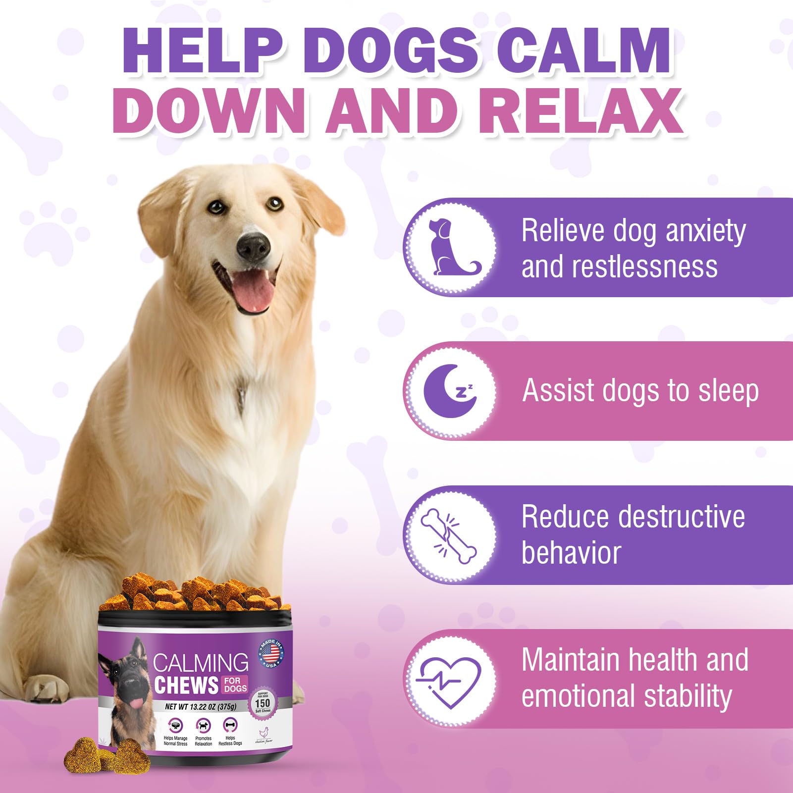 Hemp Calming Chews for Dogs 150PCs Dog Calming Treats and Bites with Hemp Oil - Anxiety and Stress Relief for Dogs Puppy Melatonin Sleep Aid Calm Dog, Noise, Thunder, Barking, Separation, Chewing