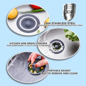 Upgraded 3 in 1 Kitchen Sink Drain Strainer 304 Stainless Steel Pop up Kitchen Sink Stopper Kit Basket Strainer with for Standard 3-1/2 inch Drain Filter, Anti-Clogging and Detachable