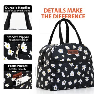 Baglemon Insulated Lunch Bag for Women Men, Lunch Containers Reusable High Capacity Lunch Tote Bags for for Work Picnic(Black Daisy)