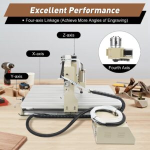 USB 4 Axis CNC 6090 Router Kit MACH3 Control +2.2KW CNC Router Small Wood Metal Engraving Milling Machine,3D Milling Engraving Machine with Controller for Wood Relief, Three-dimensional Carving