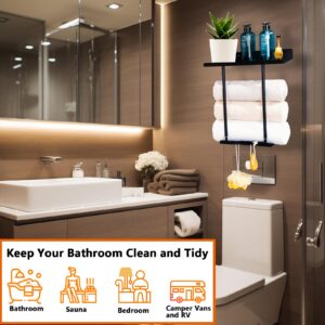 Towel Racks for Bathroom,CIT ZCFYU Retractable Towel Storage Holder Wall Mounted for Small Bathroom,Up to 8 Tier Rolled Bath Towel Rack or Hand Towels,Vertical Metal Towel Shelf Organizer with 3 Hooks