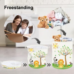 Clastyle 63L Large Jungle Animal Tree Kid Laundry Hamper with Handle Boy Girl Bedroom Bathroom Nursery Collapsible Clothes Toy Storage Basket with Lid