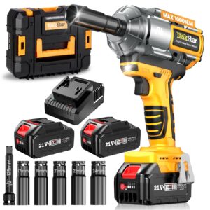 1/2 in. cordless impact wrench 1000n.m(738ft-lbs), 21v electric power impact gun, 2x 4.0ah battery, fast charger & 5 sockets, brushless motor with variable speed trigger for car/truck rv/tractor/tire