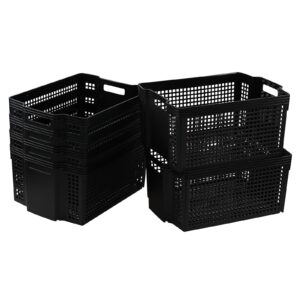 cadineus 6-pack stackable open storage baskets, large plastic cupboard baskets, black