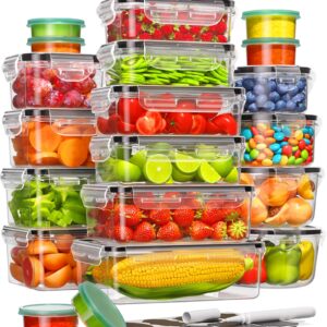 40 Piece Food Storage Containers with Lids(20 Containers & 20 Lids), Plastic Food Containers with Lids for Kitchen Storage and Organization Includes Labels & Pen