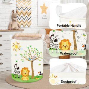 Clastyle 63L Large Jungle Animal Tree Kid Laundry Hamper with Handle Boy Girl Bedroom Bathroom Nursery Collapsible Clothes Toy Storage Basket with Lid