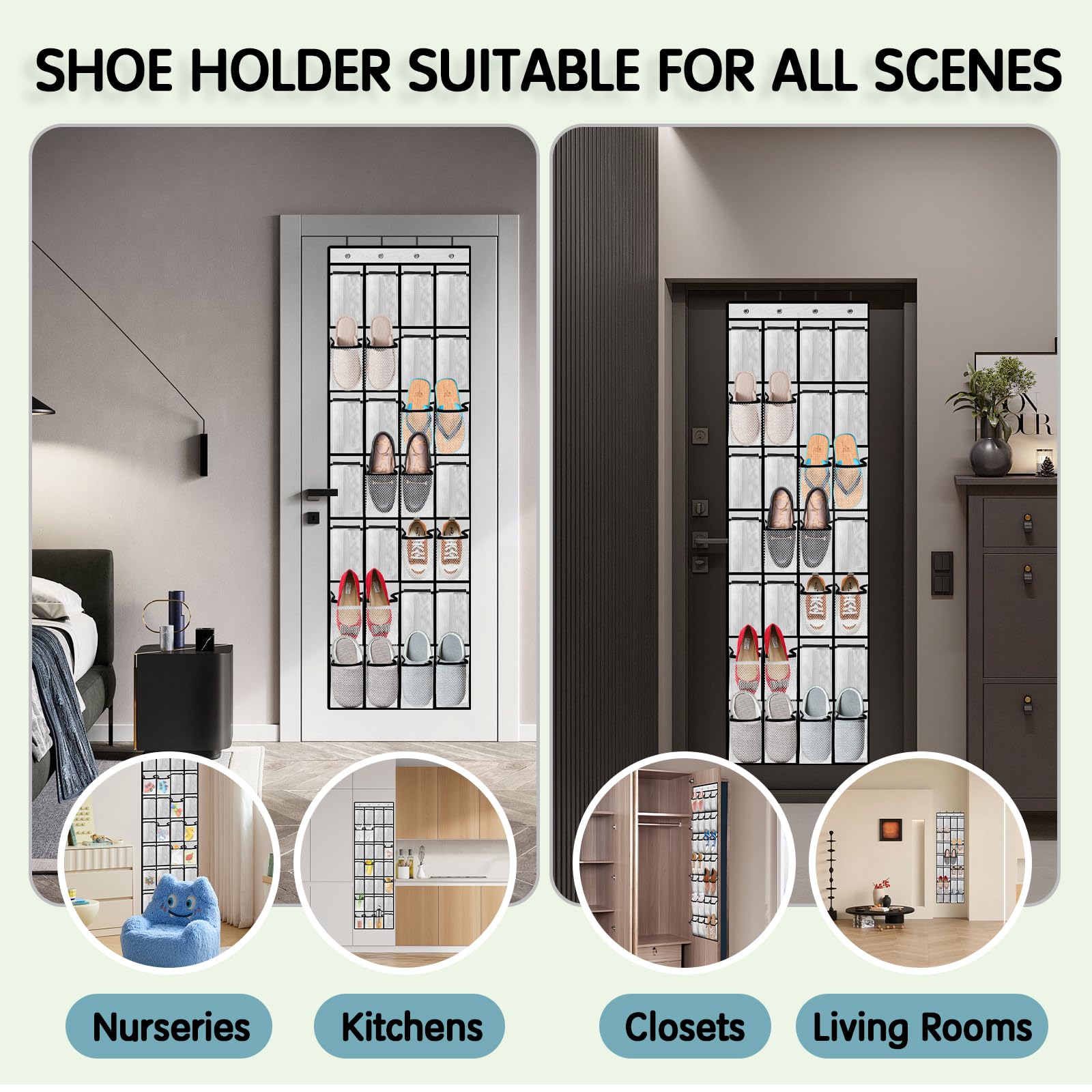 28 Compartment Breathable Mesh Pocket Over the Door Hanging Shoe Organizer, Closet Shoe Organizer, Large Men's and Women's Shoe Organizer, Hanging Over the Door Shoe Organizer (White)