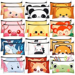 dispowreath 24 pcs cartoon zipper pencil pouch bulk cute cartoon pencil case multicolored cat panda pen bag stationery back to school supplies for boys girls christmas gift