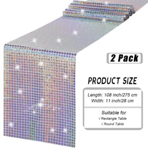 durony 2 Pack Disco Party Table Runner Mirror Silver Laser Glitter Foil Tablecloth with Sparkle Sequin Table Cover for Bachelorette Party 70s Party Disco Cowgirl Party Decorations