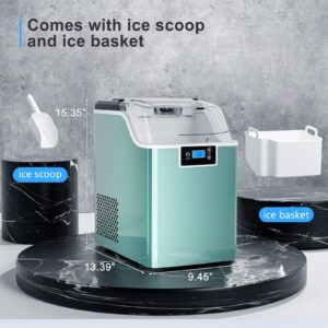 Nugget Ice Makers Countertop, 45lbs/Day Portable Ice Maker for Party Chewable Pellet Ice Maker Machine with Self-Cleaning, 3.3lbs Basket, LCD Screen, Cushed Ice Maker for Kitchen,Stainless Steel Green