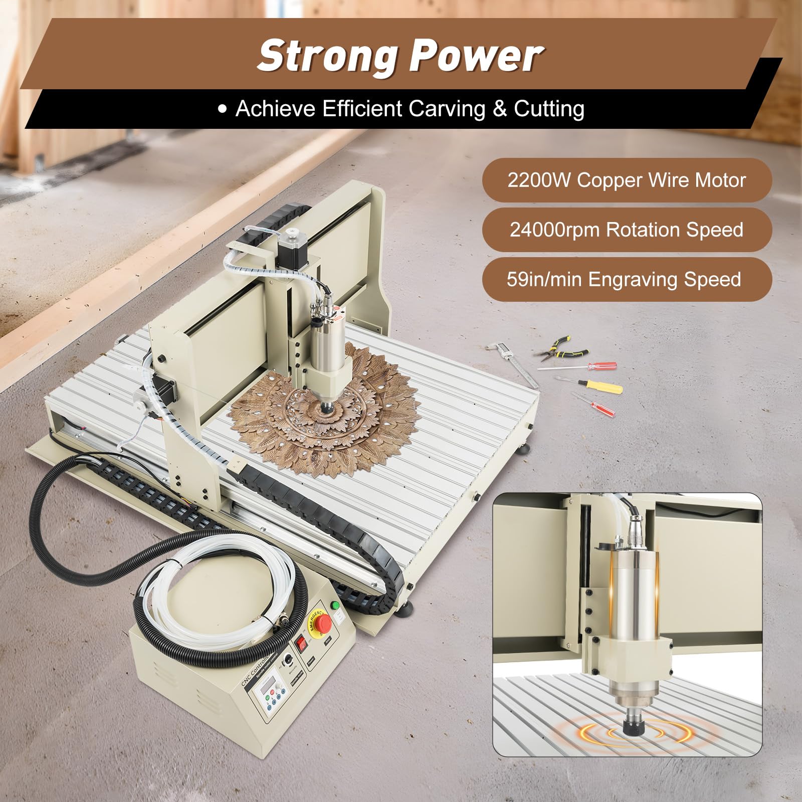 USB 4 Axis CNC 6090 Router Kit MACH3 Control +2.2KW CNC Router Small Wood Metal Engraving Milling Machine,3D Milling Engraving Machine with Controller for Wood Relief, Three-dimensional Carving