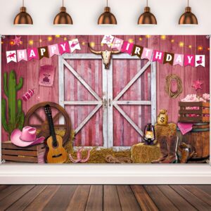 breling western cowgirl birthday banner cowboy backdrop photography booth prop pink cowgirl party background for cowgirl birthday baby shower party decorations supplies, 71 x 43 inch