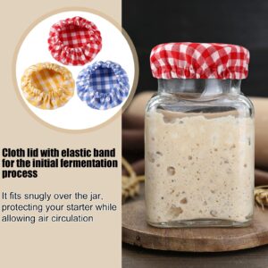 6pcs Jar Cloth Covers, Plaid Cloth Jar Covers Elastic Unbleached Cloth lid Reusable Sourdough Starter Bowl Cover Dough Basket Cover Preserving Lids for 3-4 Inch Jar Mouth Baking Supplies