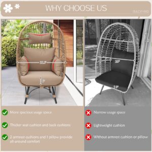 BULEXYARD Patio Wicker Stationary Egg Chair with Legs, Indoor Outdoor Oversized PE Rattan Egg Lounge Chairs for Garden, Backyard, Living Room, Bedroom(Brown/Brown, 2 Pcs)