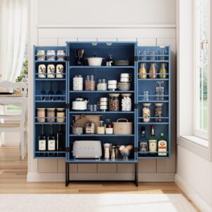 artpower 46" blue pantry cabinets, food pantry storage cabinet with adjustable shelves，large storage space for kitchen,blue