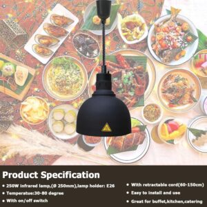 Hanging Food Heat Lamp Restaurant Food Warmer Light Portable Heating Lamps (Dia25cm Black Hanging Heat lamp)