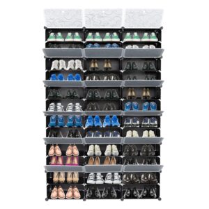 caoxinlei 12-Tier Portable 72 Pair Shoe Rack Organizer 36 Grids Tower Shelf Storage Cabinet Stand Expandable for Heels, Boots, Slippers, Black