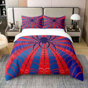 spider silhouette 100% cotton duvet cover,watercolor abstract spider web kids halloween theme comforter cover,red blue print cartoon spider web comforter cover 2 pcs with 1 pillowcase twin