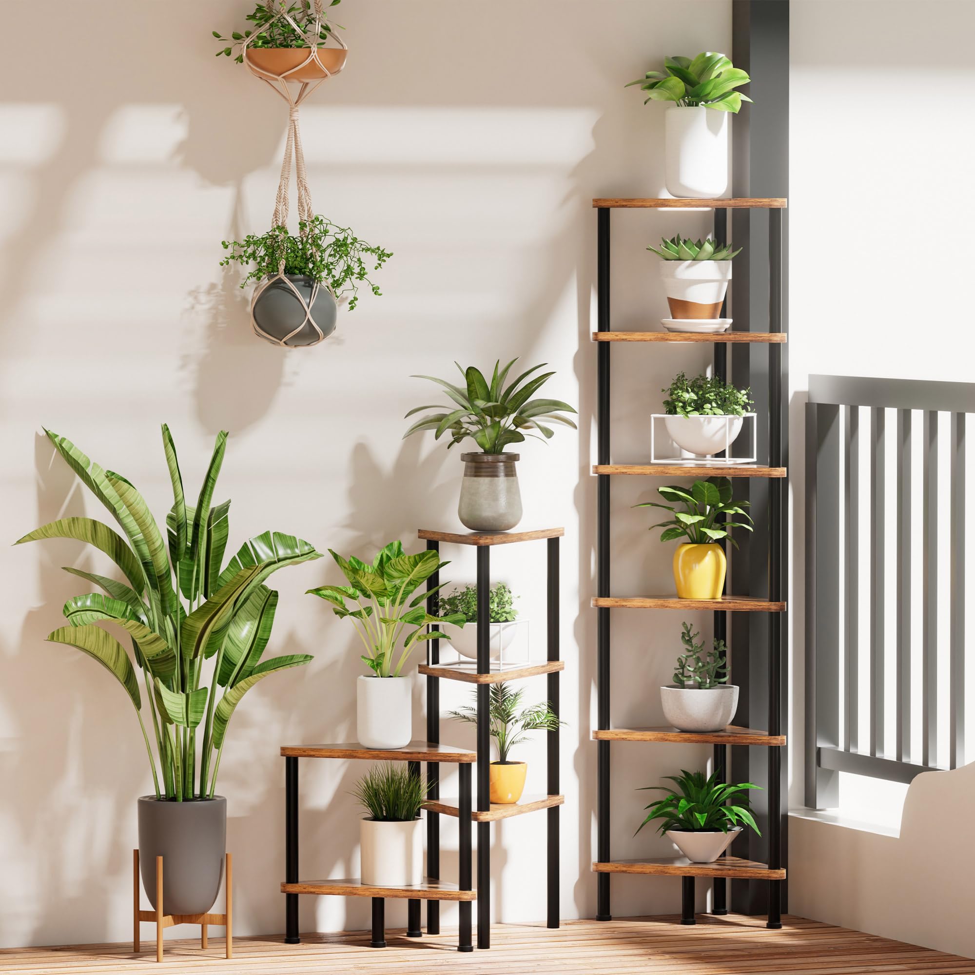 Lifenite Corner Shelf Stand, 5 Tier Corner Bookshelf with Storage, Corner Bookcase for Small Spaces, DIY Stackable Bookshelf, Corner Display Plant Stand, Bathroom, Living Room, Kitchen, Home Office