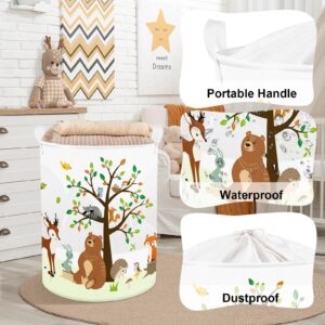 Clastyle 63L Large Woodland Animal Tree Kid Laundry Hamper with Handle for Boy Girl Collapsible Clothes Toy Storage Basket with Lid for Bedroom Bathroom Nursery