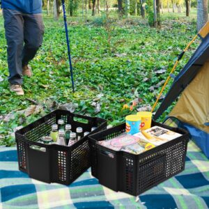 CadineUS 6-Pack Stackable Open Storage Baskets, Large Plastic Cupboard Baskets, Black