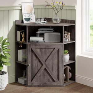 corner cabinet, corner storage shelf with usb ports and outlets industrial organizer for small space wooden 6-cubby bookshelf for study, playroom, living room (rustic grey)