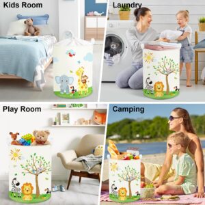 Clastyle 63L Large Jungle Animal Tree Kid Laundry Hamper with Handle Boy Girl Bedroom Bathroom Nursery Collapsible Clothes Toy Storage Basket with Lid