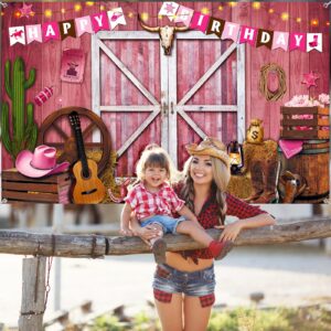 Breling Western Cowgirl Birthday Banner Cowboy Backdrop Photography Booth Prop Pink Cowgirl Party Background for Cowgirl Birthday Baby Shower Party Decorations Supplies, 71 x 43 Inch