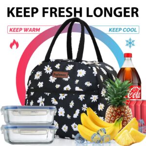 Baglemon Insulated Lunch Bag for Women Men, Lunch Containers Reusable High Capacity Lunch Tote Bags for for Work Picnic(Black Daisy)