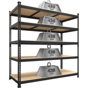 buxwellbang 48" w x 18" d x 72" h adjustable garage storage shelves - 5-shelf heavy duty shelving unit, metal utility storage organizer racks for warehouse pantry closet kitchen, black