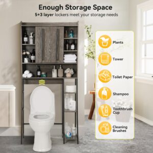 Decofy Over The Toilet Storage Cabinet, Over Toilet Bathroom Organizer with Sliding Door & Adjustable Shelf, Above Toilet Storage Cabinet, Space-Saving Storage Cabinet for Bathroom, Laundry, Grey