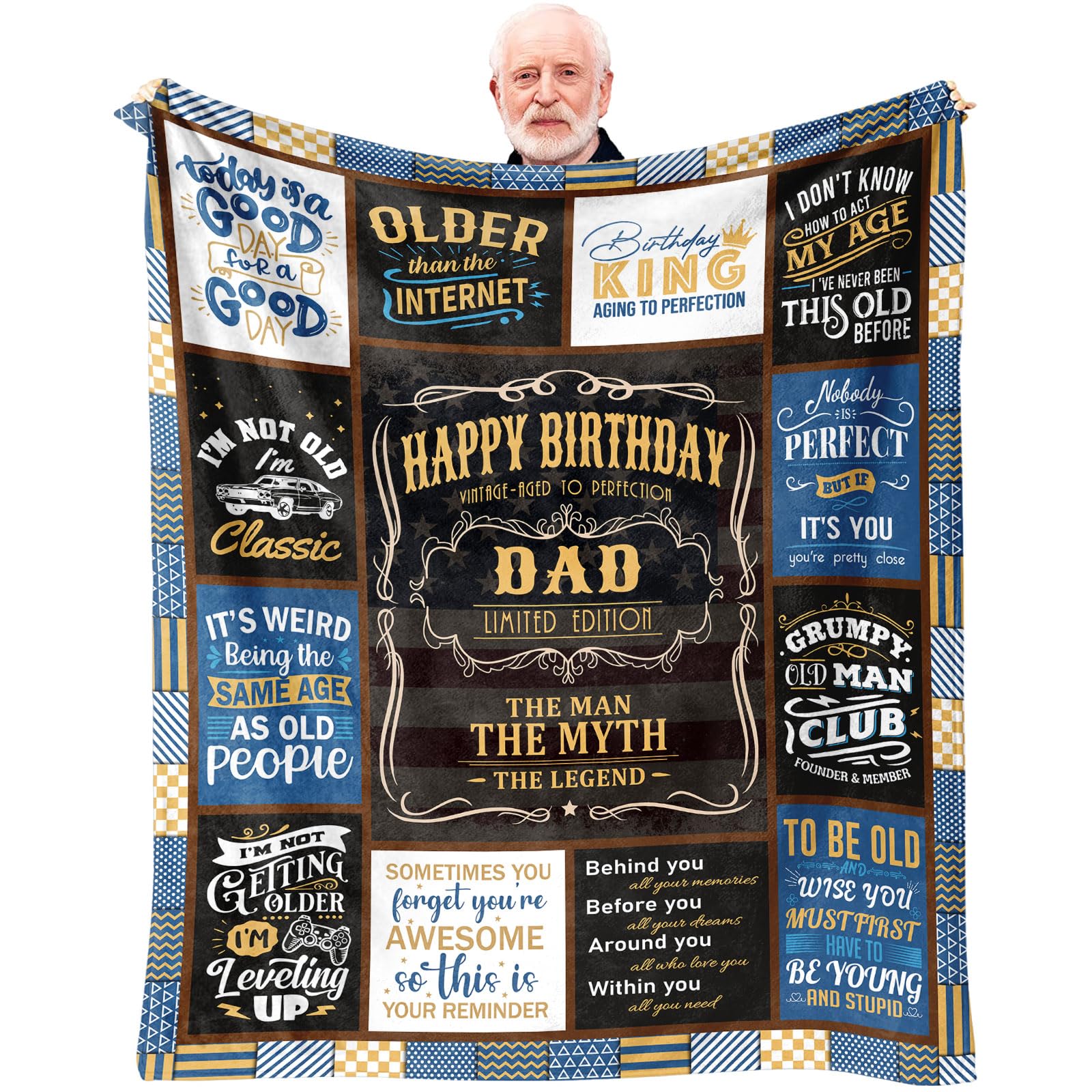 Dad Birthday Gift Blanket 60" X 50", Birthday Gifts for Dad from Daughter, Dad Gifts for Birthday, Father Birthday Gifts Ideas, Daddy Birthday Gifts from Son, Happy Birthday Dad Gifts from Kids