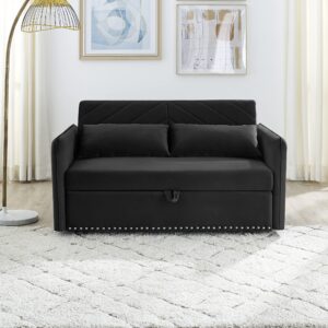 Miscoos Velvet Sleeper Sofa Bed with USB Port-3-in-1 Adjustable, Black