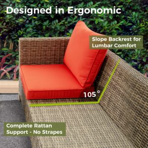 Summax 7 Pieces Sectional Sofa with Metal Top Coffee Table, Hand Woven Wicker Rattan Conversation Set, Outdoor Furniture for Poolside, Garden, Porch PE Rattan Sofa Set (Orange Red)