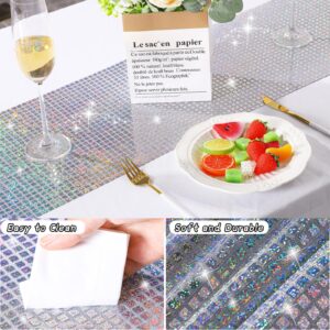 durony 2 Pack Disco Party Table Runner Mirror Silver Laser Glitter Foil Tablecloth with Sparkle Sequin Table Cover for Bachelorette Party 70s Party Disco Cowgirl Party Decorations