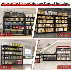 BuxWellBang 48" W x 18" D x 72" H Adjustable Garage Storage Shelves - 5-Shelf Heavy Duty Shelving Unit, Metal Utility Storage Organizer Racks for Warehouse Pantry Closet Kitchen, Black