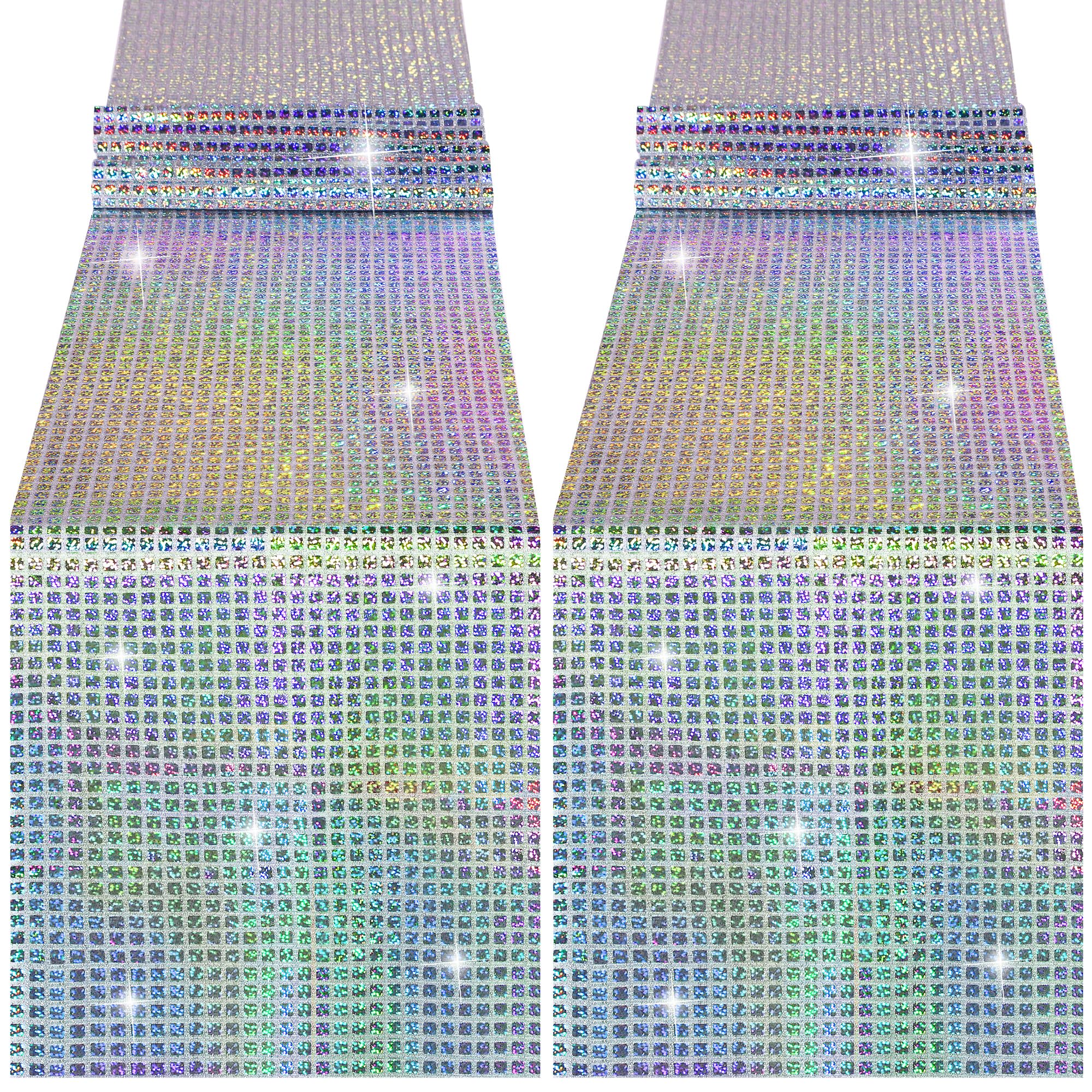 durony 2 Pack Disco Party Table Runner Mirror Silver Laser Glitter Foil Tablecloth with Sparkle Sequin Table Cover for Bachelorette Party 70s Party Disco Cowgirl Party Decorations