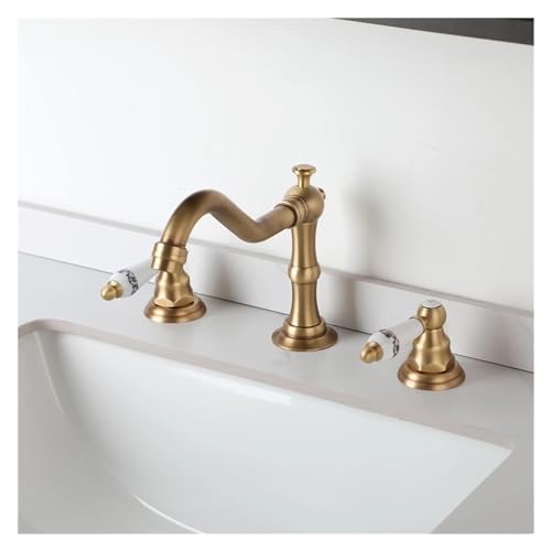 MIYANXI Bathroom Basin Faucet Tap Double Handles Deck Mounted Bathtub Faucets 3 pcs Hot Cold Water Mixer Brass Chrome Taps,Kitchen Sink Faucet, WJ5501