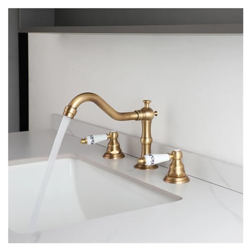 MIYANXI Bathroom Basin Faucet Tap Double Handles Deck Mounted Bathtub Faucets 3 pcs Hot Cold Water Mixer Brass Chrome Taps,Kitchen Sink Faucet, WJ5501