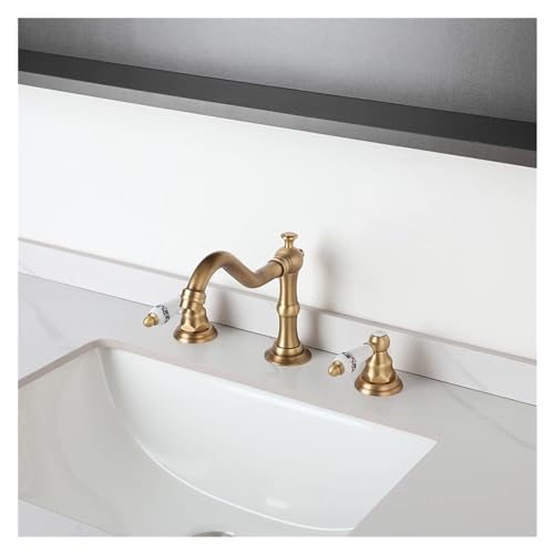 MIYANXI Bathroom Basin Faucet Tap Double Handles Deck Mounted Bathtub Faucets 3 pcs Hot Cold Water Mixer Brass Chrome Taps,Kitchen Sink Faucet, WJ5501