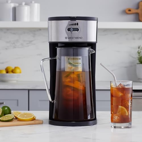 West Bend IT500-W Coffee Iced Tea Maker Includes an Infusion Tube to Customize The Flavor, Features Auto Shut-Off, 2.75-Quart, Black