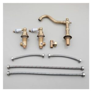 MIYANXI Bathroom Basin Faucet Tap Double Handles Deck Mounted Bathtub Faucets 3 pcs Hot Cold Water Mixer Brass Chrome Taps,Kitchen Sink Faucet, WJ5501