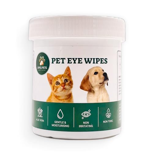 OPES Pets Cats & Dogs Eye & Face Wipes, Gently Removes Discharge, 100% Plant-Based, Biodegradable, 200 Count.