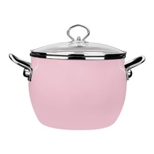 gfhvdc pasta pot nonstick cookware enamel stock pot with lid large cooking pot flat bottom stew pot for soup, stew, canning induction pasta pot, for stove non stick soup pot,pink