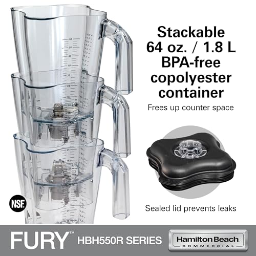 Hamilton Beach Commercial Fury High-Performance Blender, 64 Ounce / 1.8 Liter Capacity, 3 HP Motor, NSF Certified, HBH550R