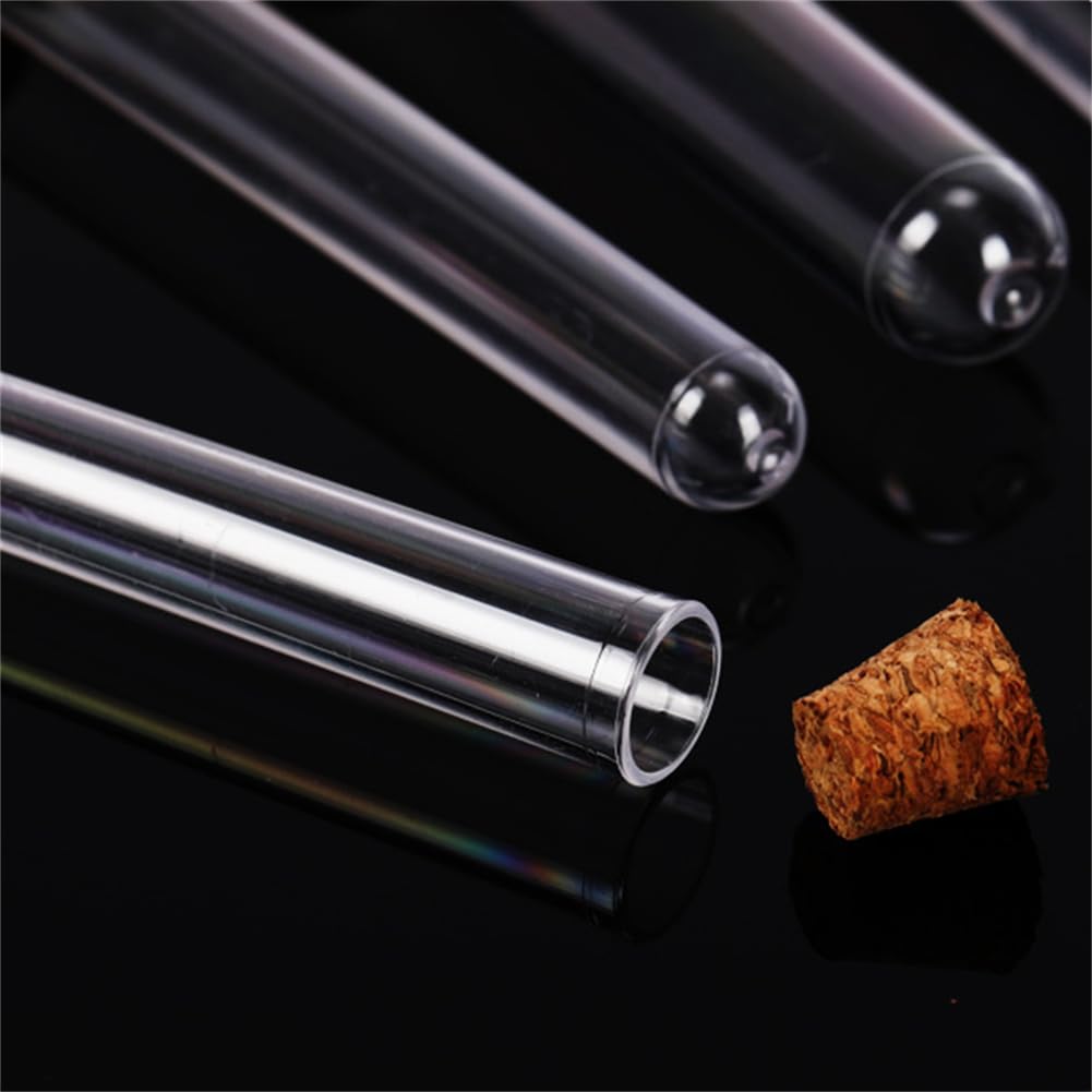 WELANGBN 10Pcs Clear Plastic Test Tubes with Cork Stoppers, 15x150mm 13ml, Good Seal for Jewelry Seed Beads Powder Spice Liquid Storage, Lab Use or Decoration