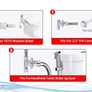 Tee Stop Valve 3/8 X 3/8 X 3/8 Or 1/2 Inch bidet T Connector Valve Adapter Tee Connector Adapter For Connector TOTO Washlet Bidet,Handheld Bidet Sprayer,Toilet Tank,Dishwasher